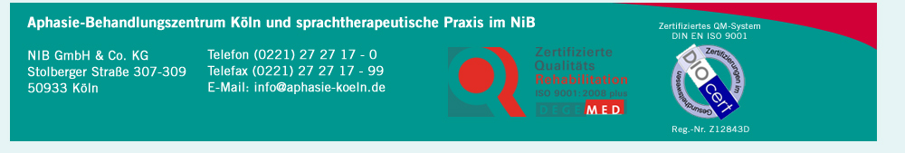 Aphasie-Behandlungszentrum und sprachtherapeutische Praxis im NIB - NIB GmbH & Co. KG | Neurologisches interdisziplinres Behandlungszentrum Kln, Stolberger Str. 307 - 309, 50933 Kln, Telefon (0221) 272717-0, Telefax (0221) 272717-99 | Prvention - Rehabilitation - Gesundheitsfrderung 